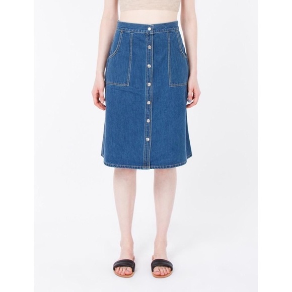 Creatures Of Comfort Denim Breton Midi Skirt - Picture 1 of 7